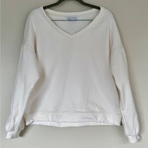 Liz Claiborne White V-Neck Sweatshirt Size S